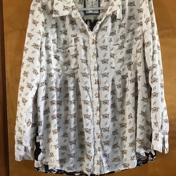 Style & Co. Tops - Floral Print Button-Front Shirt in White and Tan
